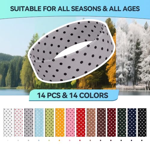 Image of 14 Pack Polka Dot Headbands for Women, Fashion Soft Elastic Cloth Hairbands
