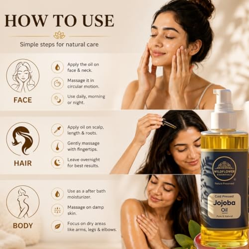 Image of Jojoba Oil Cold Pressed 100% Pure & Natural (50 ml) For Face, Hair, Skin, Body