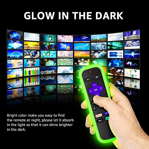 Image of 4 Pack Case for Roku Remote, Cover for Hisense /TCL Roku TV Steaming Stick /Express, Silicone Protective Controller Universal Replacement Sleeve Skin Glow in The Dark Pink Green Blue with Lanyards