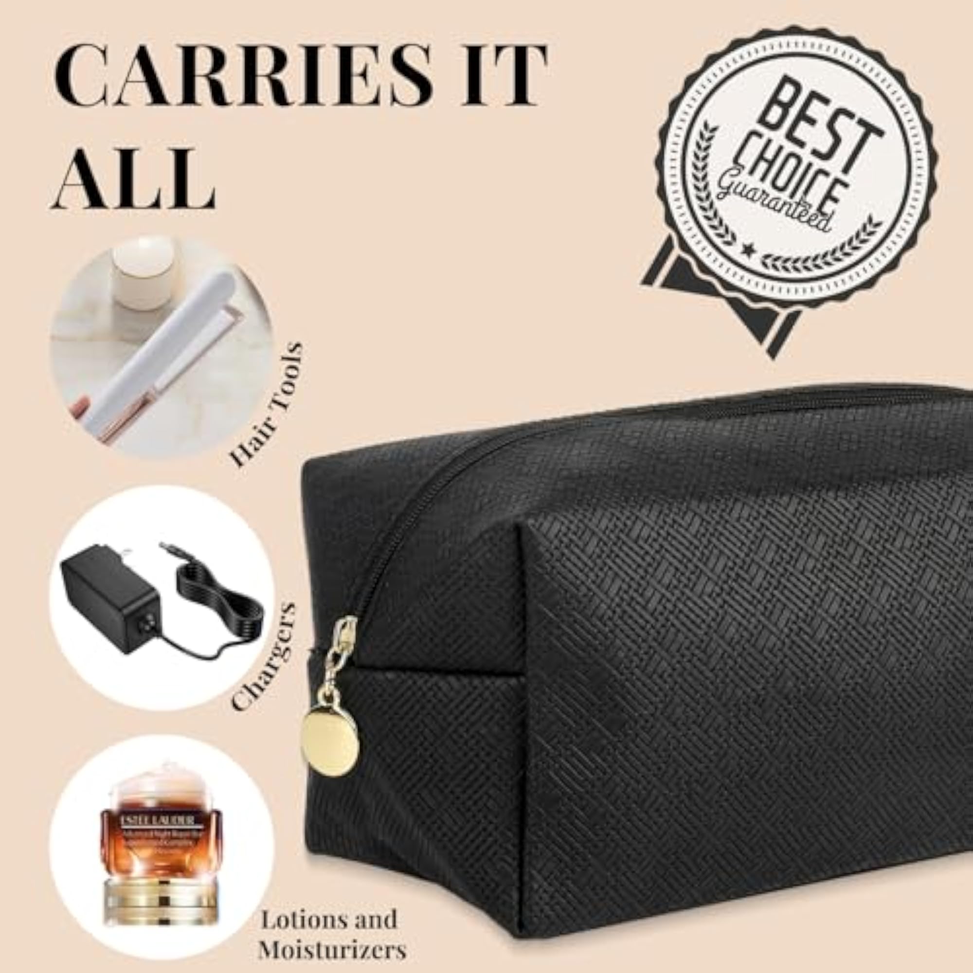 Travel Makeup Bag, Cosmetic Bag Organizer Case, Black