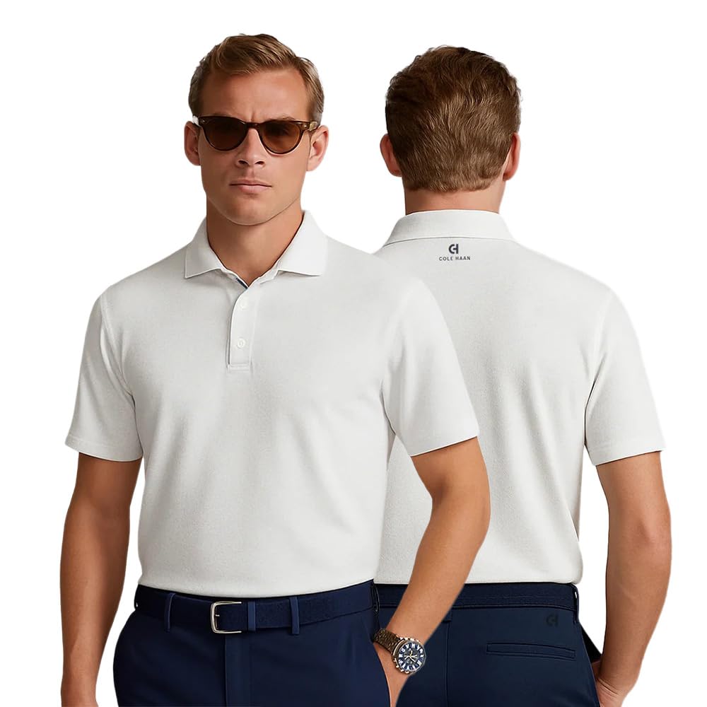 Cole Haan Ashland Golf Polo Shirts for Men - Sophisticated Premium Jersey Knit with Stretch and Cooling Moisture