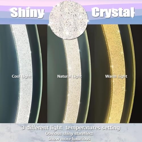Image of Alfa Design Diamond Wall Mounted LED Mirror | Touch Sensor 3 Light Modes (Warm, Natural & Cool White) | for Bathroom Vanity Mirror, Washbasin, Farmhouse & Bedroom Capsule Crystal LED 28 x 18 inch