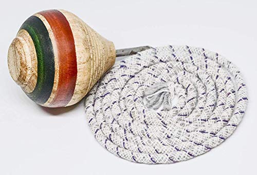 Image of Indian Traditional Handcrafted Multicolour Spinning Top Toy Desi Wooden Lattu with Thread (Lattoo-Dori)