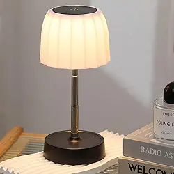 Luminária de Mesa LED Touch, Retrátil, Recarregável, 3 Temperaturas de Cor, Base Preta, Cúpula Branca (Forma C)