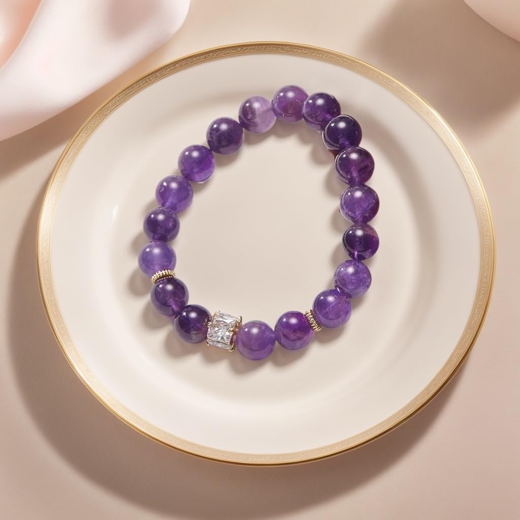 Amethyst for women Healing Crystals Bracelet for Stretch Good Luck Bracelet Gifts Wealth and Prosperity Healing Peace and Health Anxiety Natural Gemstone Bead - Image 8
