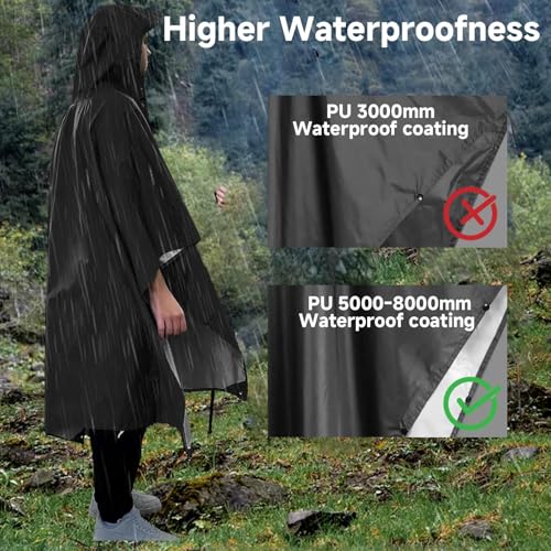 Arvoni Regenponcho Damen Herren mit Aufbewahrungstasche, 3 in1 Leichter Regenschutz Regencape, Wiederverwendbarer Regenponcho, Rain Poncho für Camping, Wandern, Radfahren, Angeln, Reisen(Schwarz)
