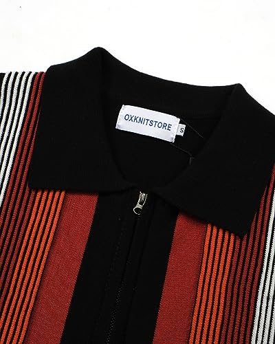 OXKNIT Men's Short Sleeve Knit Retro Polo Shirt, 1960s Mod Style Vintage Zip Stripe Golf Polo T Shirts3