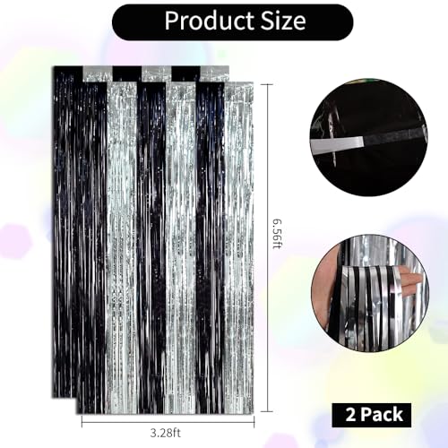 Image of BEISHIDA 2Pcs Black Silver Door Streamers Congrats Grade 2026 Decoration Backdrop Foil Fringe Tinsel Party Streamers Curtains for Birthday Graduation Bachelor Party Decoations (3.28 ft x 6.56 ft)