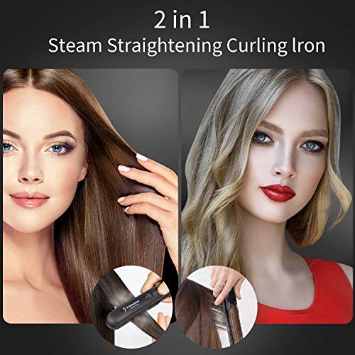 DORISILK - Alaciadora de vapor para cabello, plancha profesional de vapor  para cabello, de sala de belleza, plancha de cerámica turmalina de vapor,  plancha para el pelo, doble voltaje, 2 en 1 para alisar y para rizar,  pantalla LED con ajuste  - Amazon.com