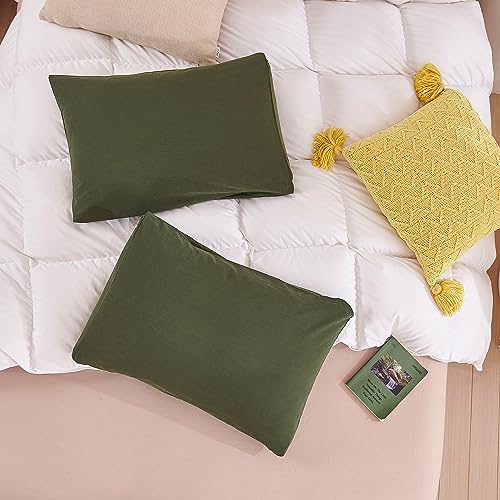 Image of ECOCOTT 2 Pack Pillowcase Queen Size with Army Green Pillow Cases Set, 100% Cotton Queen Pillow Covers Envelope Closure (Queen, 20 inchx30 inch)