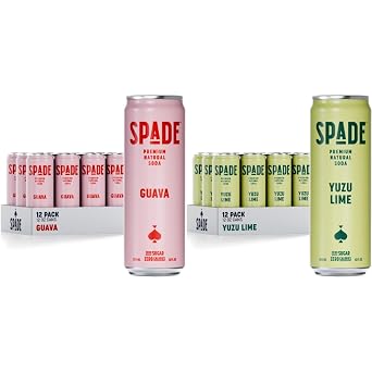 Spade Soda | Guava + Yuzu Lime, Premium All-Natural, No Sugar, No Calories, Electrolytes, Magnesium, Potassium, Non GMO, Sweet Stevia, No Artificial Sweeteners, Great Taste, Bold Taste