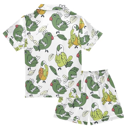 ALAZA Bird Green Pajamas Satin Pajama Set Short Sleeve Button Down Sleepwear2
