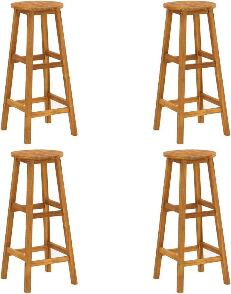 5-Piece Patio Bar Set Solid Acacia Wood Outdoor Bistro Table and Stools for Garden Balcony Porch