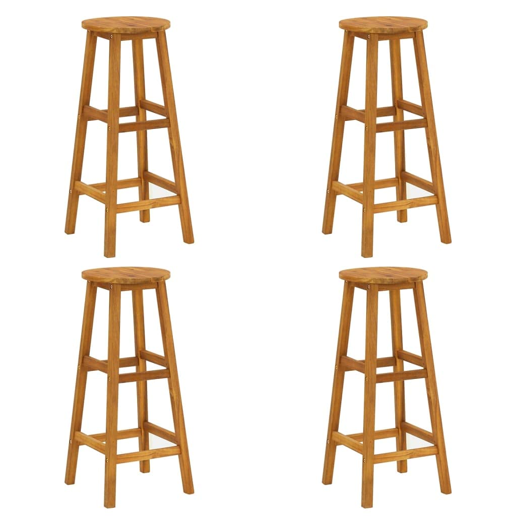 Juego Bar Jardin 5 Pzas Madera Acacia | Mesa Bistro con 2 Estantes, Taburetes con Reposapies, Aceite Acabado, Max 110 kg por Asiento