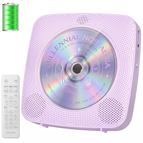 Image of Gueray Portable CD Player Bluetooth: CD Players for Home Rechargeable Desktop Wall Portable CD Player with Bluetooth & Dual Speakers 1800mAh Boombox FM Radio MP3 Music Player (Purple)
