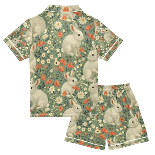 senya Flower Rabbit Red C Satin Summer Pajama Sets Silk Short Sleeve Button Down Sleepwear2