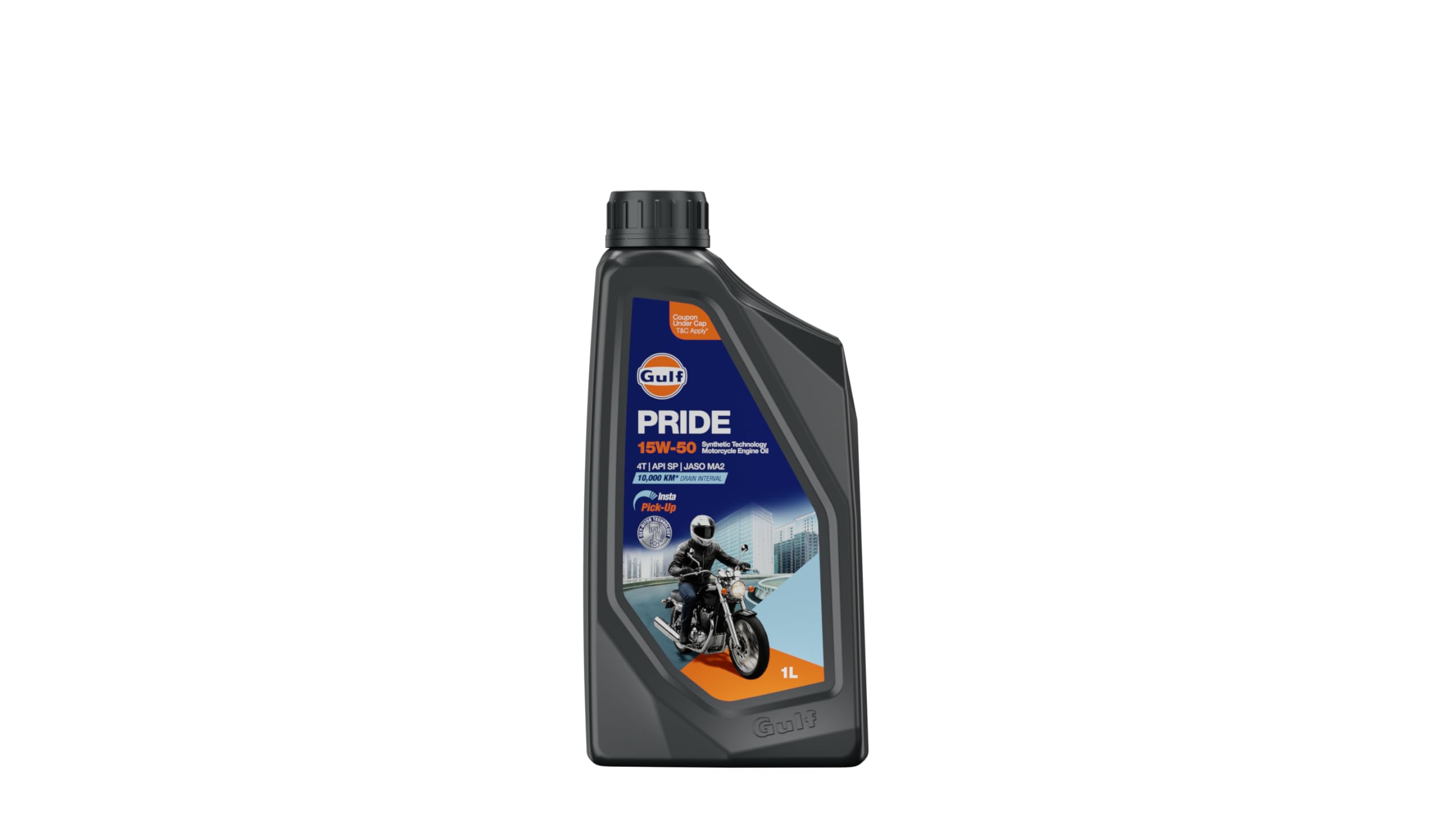 - Gulf PRIDE 15W-50 4T API SP, JASO MA2 | 10 K Km Drain Interval | BS6 & earlier | 2 Wheeler Bike 4 Stroke Synthetic Blend Engine Oil [1 L]
