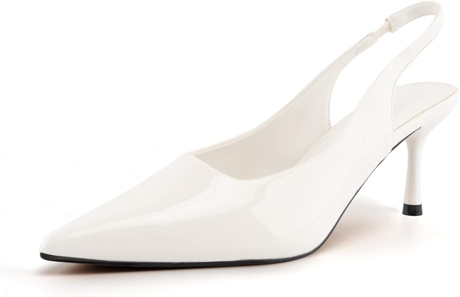 heelchic Women‘s Kitten Pumps Heels, Low Heels Comfortable Slingback Dress Shoes for Women 11 White