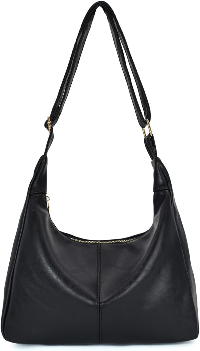 Vegan Leather Hobo Bags for Women Soft Slouchy Shoulder Handbag Zipper Work Tote Travel Purses