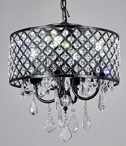 New Galaxy 4-Light Antique Black Round Metal Shade Crystal Chandelier Pendant Hanging Ceiling Fixture #TOP1