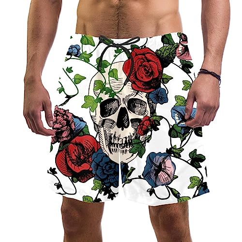 Maillots de bain hommes VERED à motif crâne et roses pour la plage