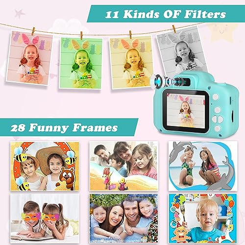 Image of Omeron (2 Years Warranty) Kids HD Camera 13MP Dual Lens Photo Video Selfie Toy Camera with Filters, Games, Rechargeable Battery, Educational Gift for Boys & Girls Age 4-15 (Green)