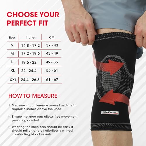 Image of LifeWear Knee Cap, Knee Sleeves for Pain Relief, Provide Optimum Compression and Support During Gymming and Running, Lightweight and Stretchable, For Daily Activities, For Men and Women, Size (M) - Pack of 2