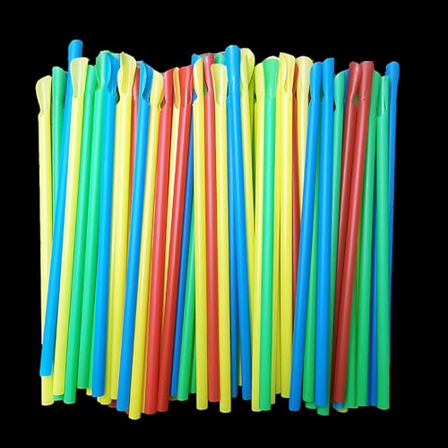 200 pitillos multicolor para bebidas con cuchara 20 cm miniatura 7