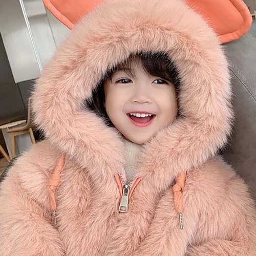 Baby Girls Faux 𝗙𝘂r Jacket Hooded Ear Long Sleeve Zipper Thick Fluff Outerwear Winter Warm Windproof Coat2