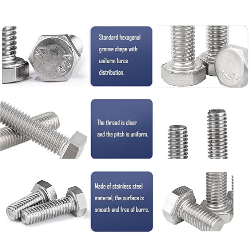 Image of 25pcs Hex Head Screw Bolts, (1 /4-20 x 1-1 /2 inch) Hex Head Bolts, (Full Thread), 304 Stainless Steel (Silvery)