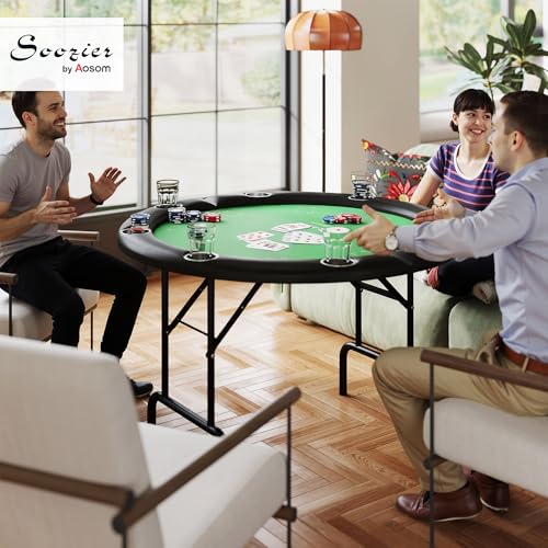 Soozier Poker Table Foldable 47\" Round Casino Folding Game Table for 8 Players with Cup Holders, Green