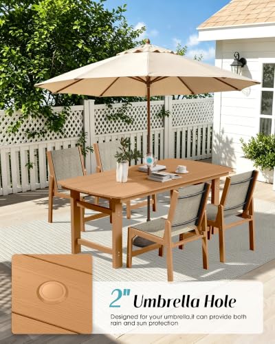 Image of Ciokea HDPE Outdoor Dining Set, Patio Table and 4 Stackable Chairs, Teak