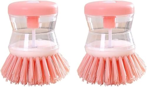 2 Pcs Pink Liquid Soap Dispenser Brush for kitchen Utensils and Stove, Fruit and Vegetable Cleaning Brushes, Fruit and Vegetable Tools