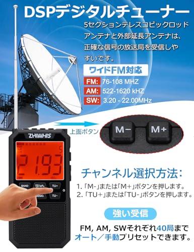 ZHIWHIS 小型ラジオ ZWS-878サムネイル4