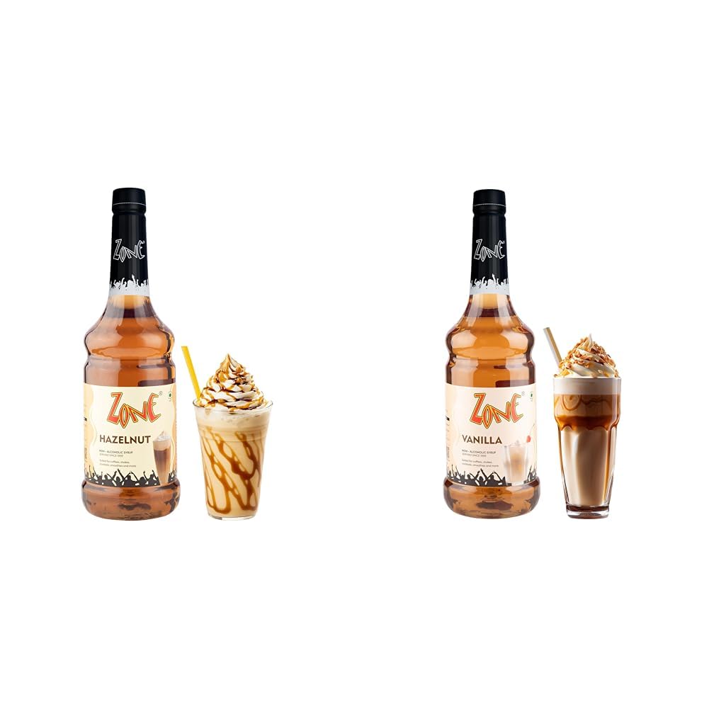Zone Hazelnut Flavoured Syrups 1000ml – Premium Café-Style Syrups for Mocktails, Cocktails, + Zone Vanilla Flavoured syrup 1000ml | Aromatic Coffee Syrup & Drink Mixer for Lattes,-image-3