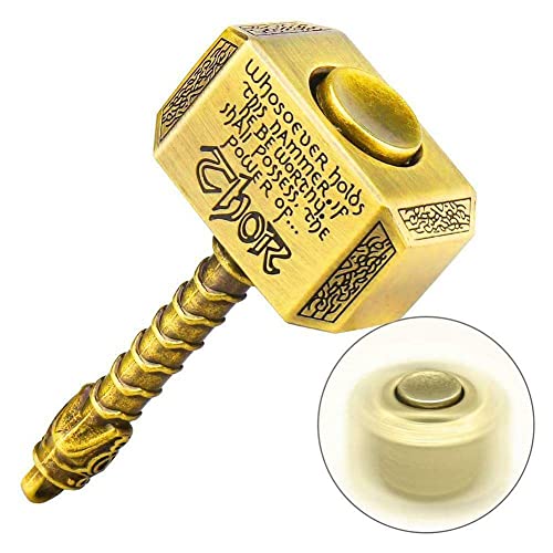 Multibao Thor Hammer Fidget Spinners Metal Fidgeting Hand Finger Spinner Chain Focus EDC ADHD Stress Relief Toy Anti Anxiety Fingertip Gyro Desk Toy Party Favors Supplies Xmas Gift (Golden) - Image 2