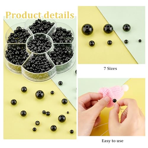 PH PandaHall 1150pcs Black Eye Beads, Mini Craft Eyes, Oval, Plastic, 3/4/5/6/8/10/11mm, Verschillende maten (3 mm tot 11.5 mm) - Image 4