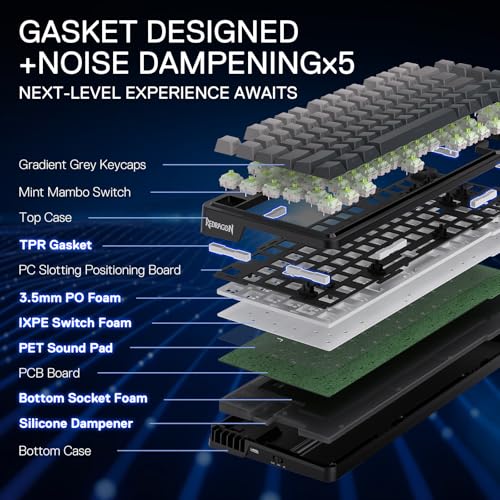 Image of Redragon K673 GB 75% Wireless Gasket RGB Gaming Keyboard, 3-Modes 81 Keys PBT Compact Mechanical Keyboard w /Hot-Swap Socket, Dedicated Knob Control & 5-Layer Noise Dampening, Custom Linear Switch