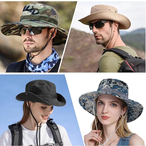Image of Sun Hats for Men Women Boonie Hat UPF 50+ Bucket Hat Wide Brim UV Protection Fishing Hiking Safari Outdoor Hats