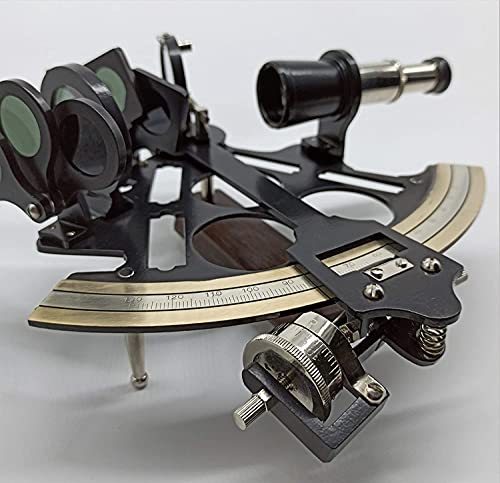 Image of TECHZONE Hughes Brass Vintage Nautical Handmade German Sextant De Navigation with Wooden Antique Finish Glass Box (Standard)