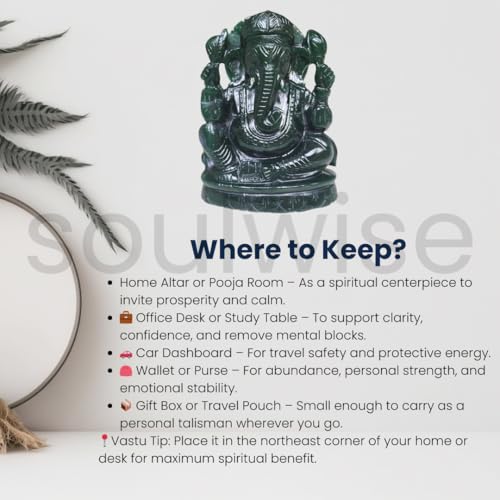 Image of Soulwise Jade Ganesha Idol - 14 cm | Hand-Carved Green Jade Ganpati Statue for Prosperity, Healing & Heart Chakra Energy