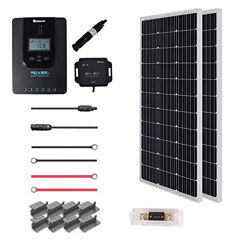 Renogy 200 Watt 12 Volt Off Grid Premium Monocrystalline Solar Panel with 20A MPPT Rover Controller/Mounting Z Brackets Adaptor Kit/Tray Cables Set /MC4 Fuse, 200W-20A