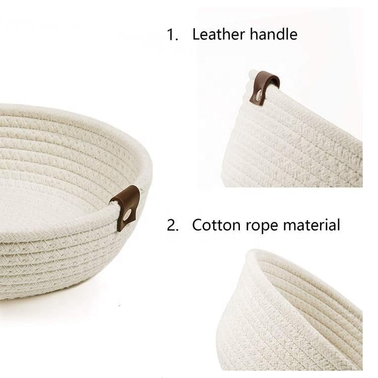 Image of Handmade Jute Cotton Storage Baskets Set of 3 for Dining Table, Fruit Basket & Roti Bowl, Cane Style Organizer for Kitchen, Home Decor, Washable Multipurpose (White)
