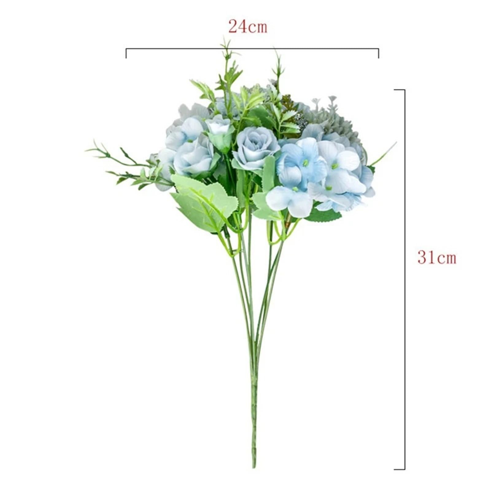 Bouquet Da Sposa Artificiali Seta artificiale rosa peonia fiore bouquet da sposa rosa ortensia pompon bocciolo punta di vaniglia(Peony-blue)