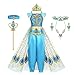ZALOORIY Jasmine Costume for Girls Princess Dress Kids Birthday Party Jasmine Cosplay Outfit (Blue, 9-10T)