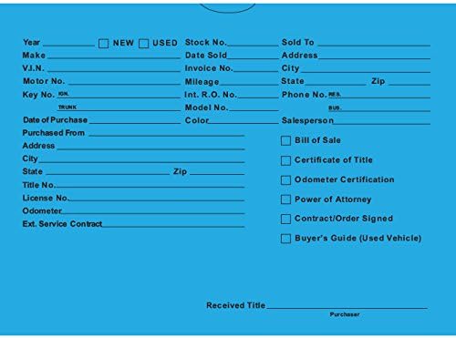 Vehicle Deal Envelopes (Deal Jackets) - Printed (Teal)