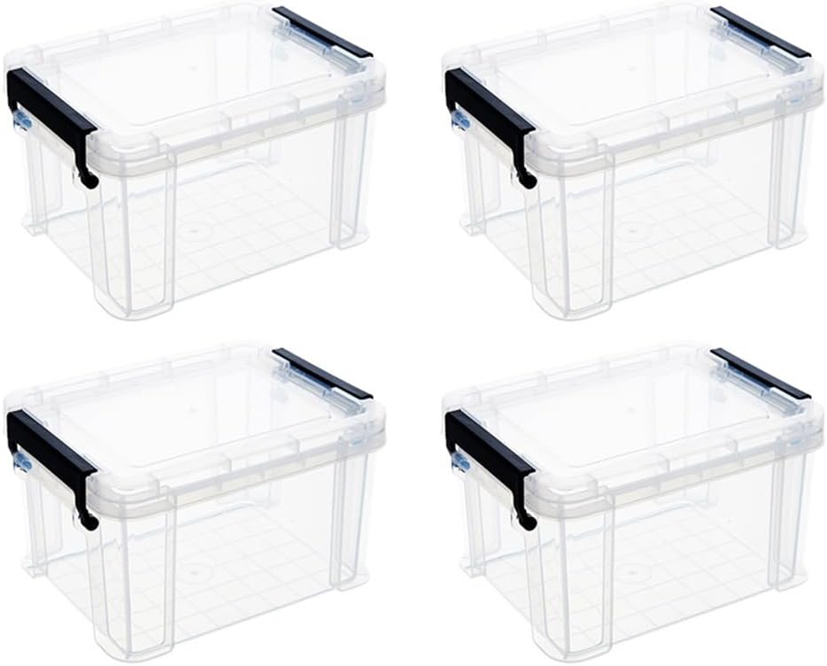 ABOOFAN 4pcs Boxes Mini Storage Box Tiny Storage Containers Bin with Lid Makeup Toy Quart Latching Drawer Organizer Bins Collection Container Bead Plastic White Portable
