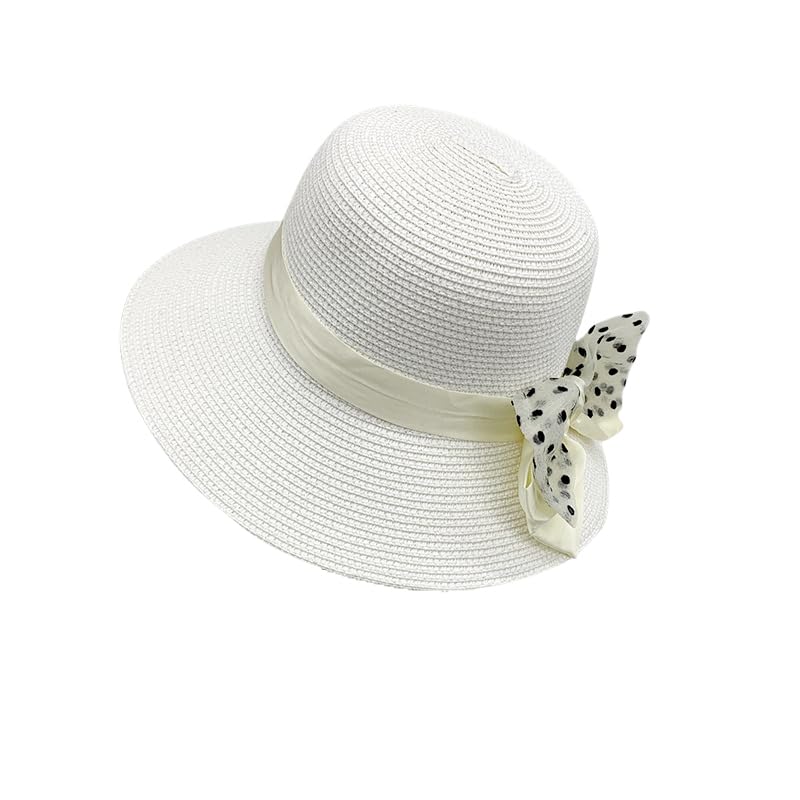 Sombrero de Paja de Verano para Mujer,de ala Ancha,Ligero,con Lazo de Lunares,Plegable,Flexible,Transpirable,para Playa,para Actividades Al Aire Libre