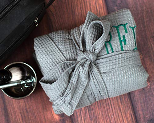 Soft Touch Linen Handsome Waffle Spa Bathrobe for Men. Luxurious Square Pattern Premium Cotton4