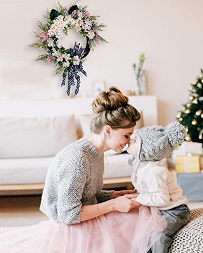 Soosubel Spring Summer Front Door Wreath, 20" Artificial Floral Wreath With Bow, Wreaths For Front Door, Window, Outdoor, Indoor Decor #TOP3